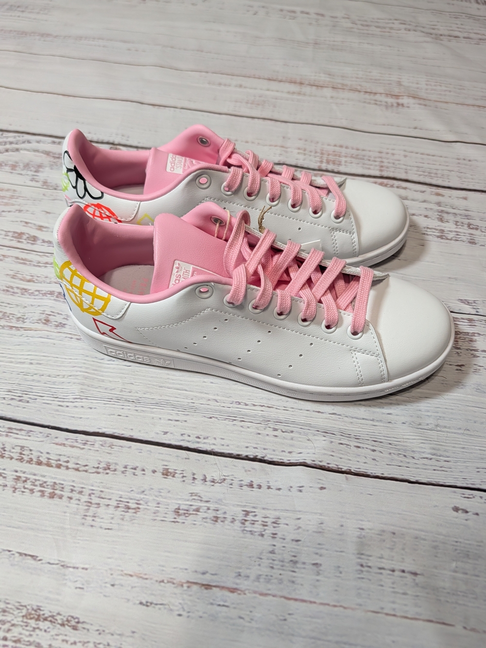 Adidas Originals Stan Smith Sneakers Doodle White Pink Size 8